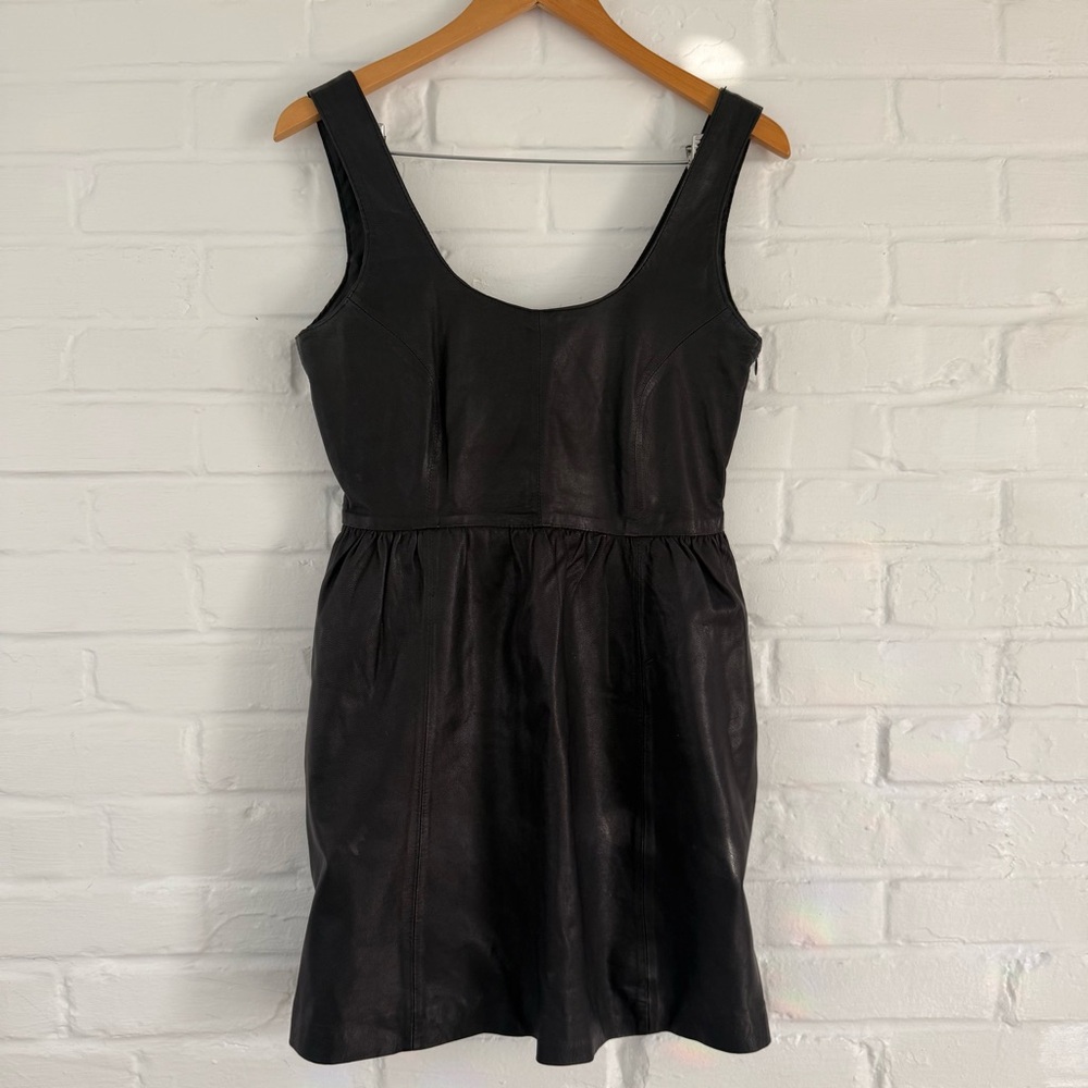 Zara Black Leather Mini Tulip Dress Med